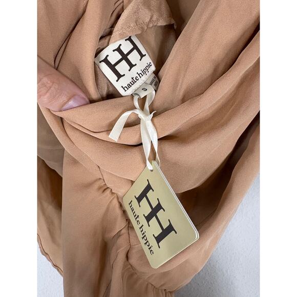 Haute Hippie Silk Asymmetrical Draped Dress Beaded Detail Cocktail Boho Chic SM - Picture 6 of 8